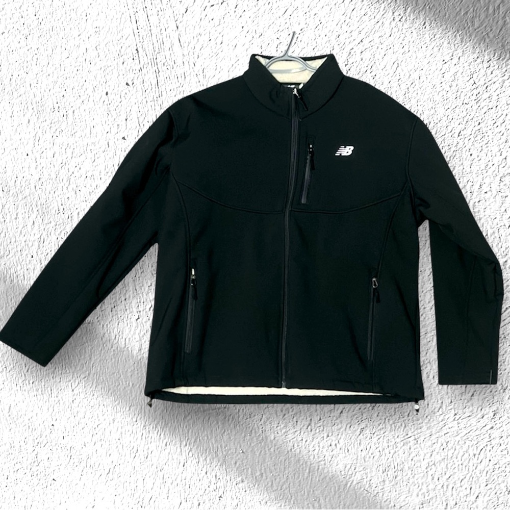 Mens New Balance Full Zip Soft Shell Sherpa Lined Black Hooded Jacket Si…